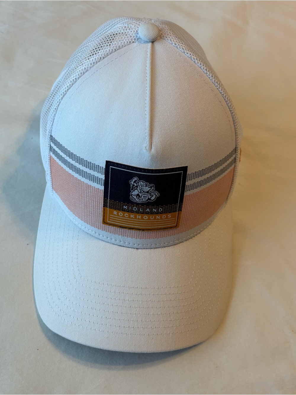 Midland Rockhounds White & Peach Mesh Back Trucker Hat- OC Sports